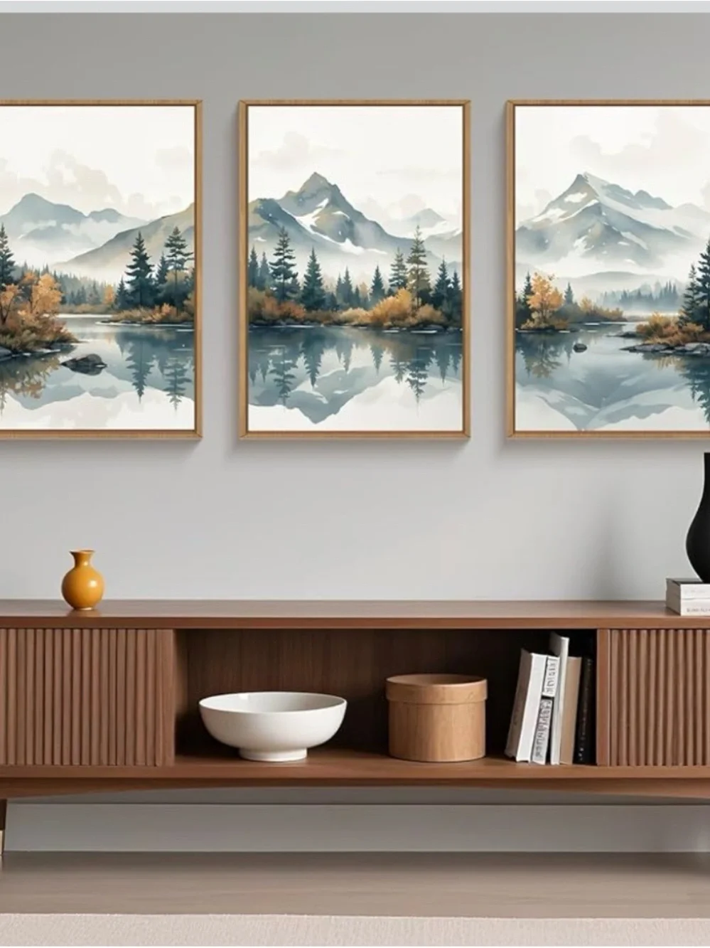 New Large White Mountain Wall Art Framed.  Set of 3 each measuring (24